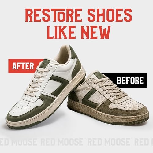 RED MOOSE Sneaker & Suede Shoe Cleaner Kit – Complete Sneaker Cleaner with Brush & Cloth for Leather, Suede, Canvas & White Shoes – Professional Shoe Cleaning Kit Made in USA